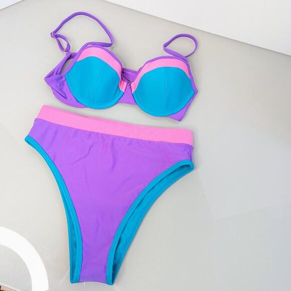 93 Play Street Blue Purple Pink Color Block Chloe Bottom Sadie Bikini Top NWOT - Picture 9 of 9
